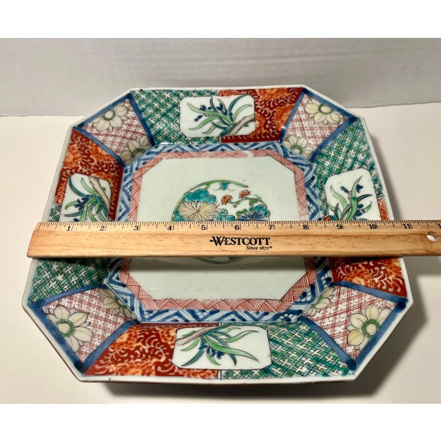 Late 19th C. Meiji Era Japanese Imari Hand Painted Octagonal Porcelain Plate 12" For Sale - Image 9 of 11