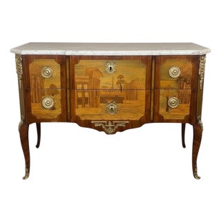 Late 18th Century French Marquetry Commode With Marble Top Signed André-Louis Gilbert For Sale