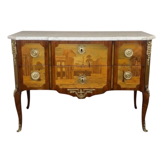 Late 18th Century French Marquetry Commode With Marble Top Signed André-Louis Gilbert For Sale