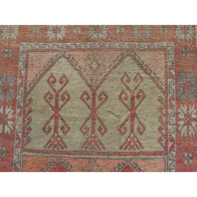 Vintage Turkish Oushak Rug With Soft Coral, Sage Green, and Muted Orange Tones 5'4 X 11'10 For Sale - Image 9 of 12