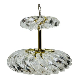 Vintage Mid Century Era Lucite & Brass Chandelier Light Fixture For Sale