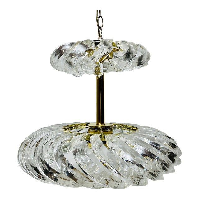 Vintage Mid Century Era Lucite & Brass Chandelier Light Fixture For Sale