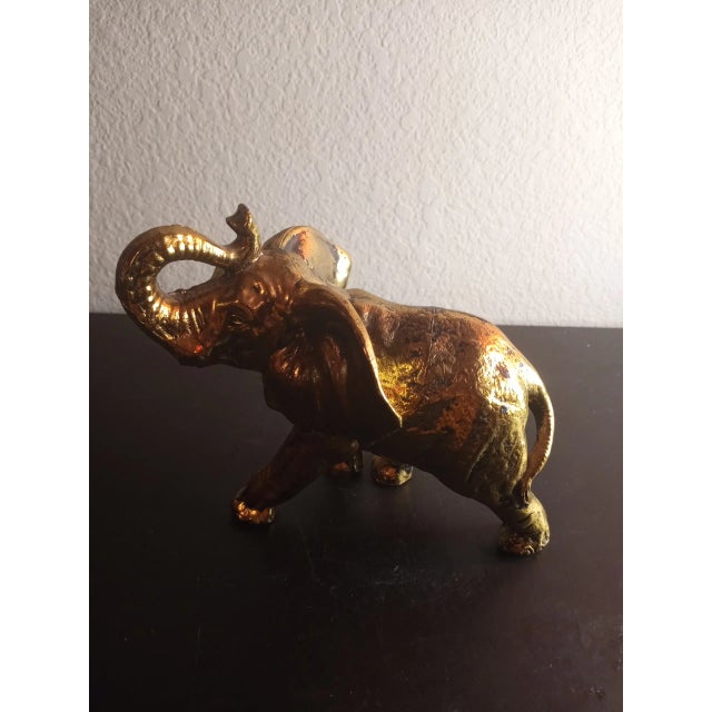 Metal 1970s Gold Tone Pot Metal Trunk Up Lucky Elephant Figurine For Sale - Image 7 of 7