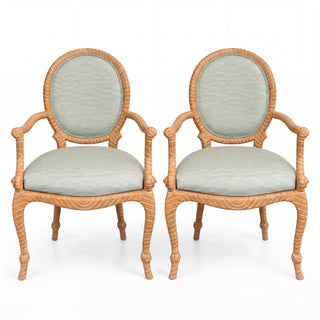 1970s French Napoleonic Style Carved Maple Rope Bergere Chairs - Pair For Sale