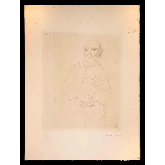 The Old Teacher of Philosophy is an original artwork realized by French Artist Jeanne Bardey (1872 - 1954) Drypoint print....