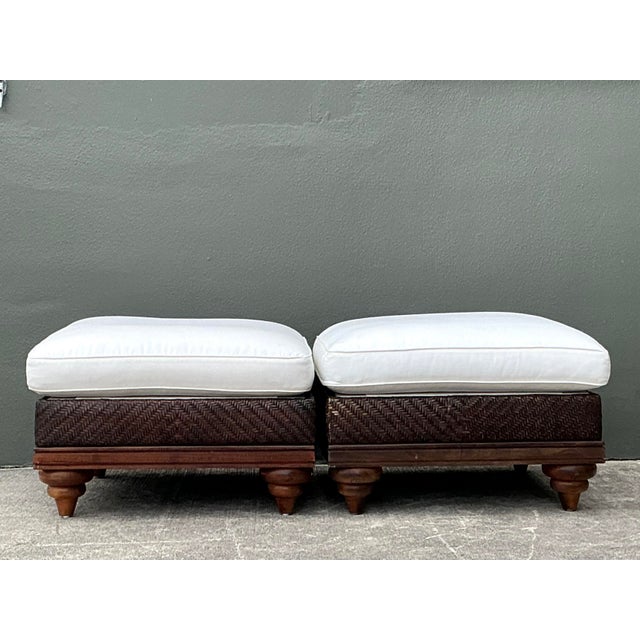 Vintage Woven Rattan Ottomans - A Pair For Sale - Image 4 of 12