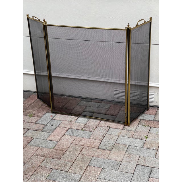 Antique American Brass Fireplace Set -Screen, Andirons and Fireplace Tools Set For Sale - Image 11 of 11