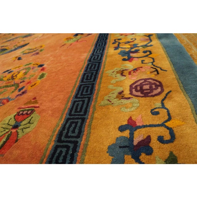 Orange 1920s Orange Dragon Medallion Antique Chinese Art Deco Carpet 8'10'' X 11'5'' Knotted Wool Rug For Sale - Image 8 of 12