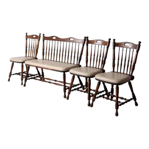 Intage Oak Dining Chairs and Bench Set 4
