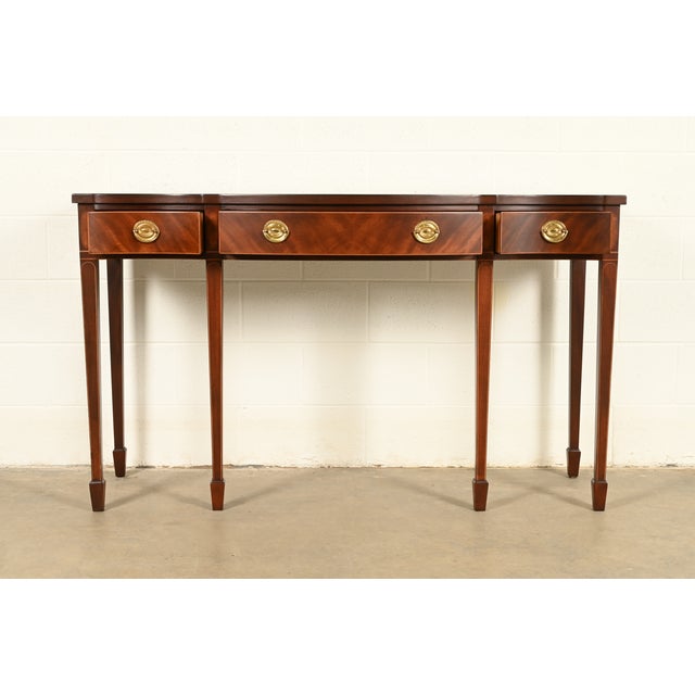 Late 20th Century Baker Furniture Historic Charleston Federal Inlaid Mahogany Three-Drawer Console Table | Newly Refinished For Sale - Image 5 of 14