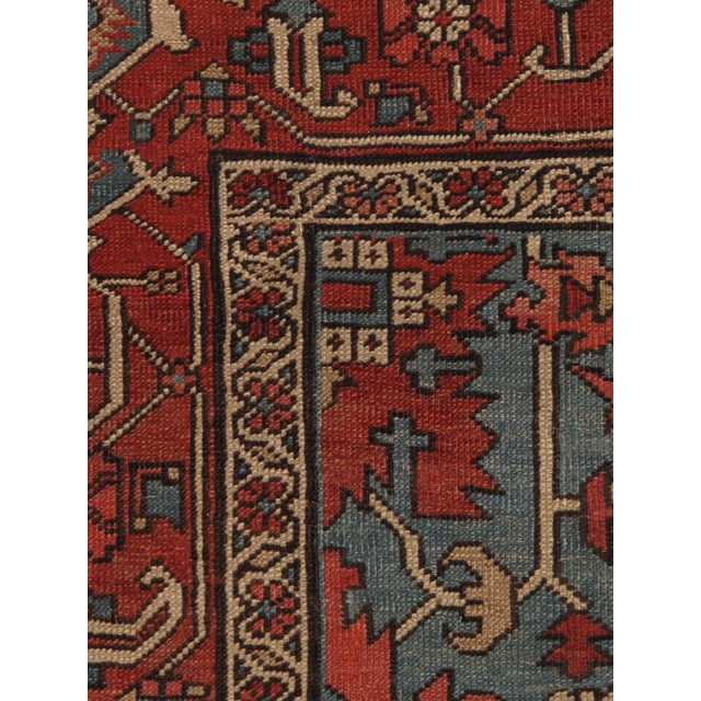 Persian Antique Persian Serapi Carpet Handmade Wool Oriental Rug Rust, Ivory, Light Blue For Sale - Image 3 of 10