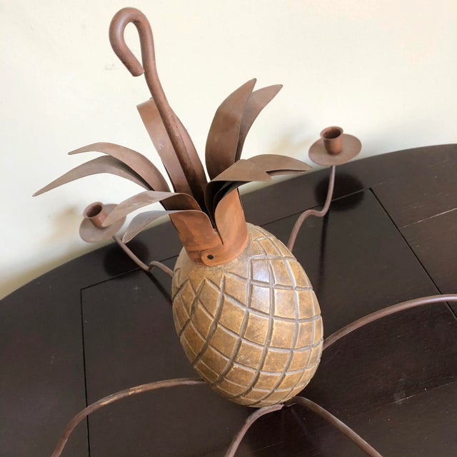 French Style Wood Tole Pineapple Candelabra Chandelier For Sale - Image 4 of 7