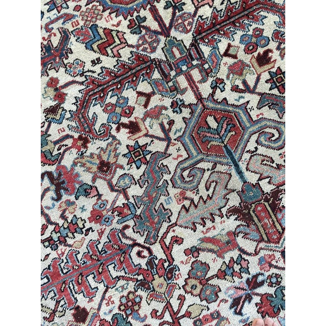 Blooming Jungle Antique Heriz Eggshell Linen Ground Rug 8 x 11 For Sale - Image 11 of 13