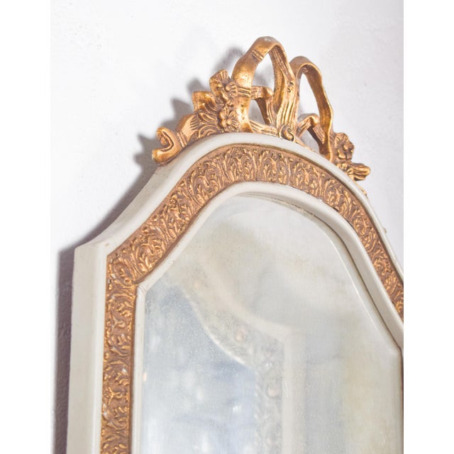 Goldenrod White and Gilt Wooden Mirror with Carved Bow Crest For Sale - Image 8 of 9