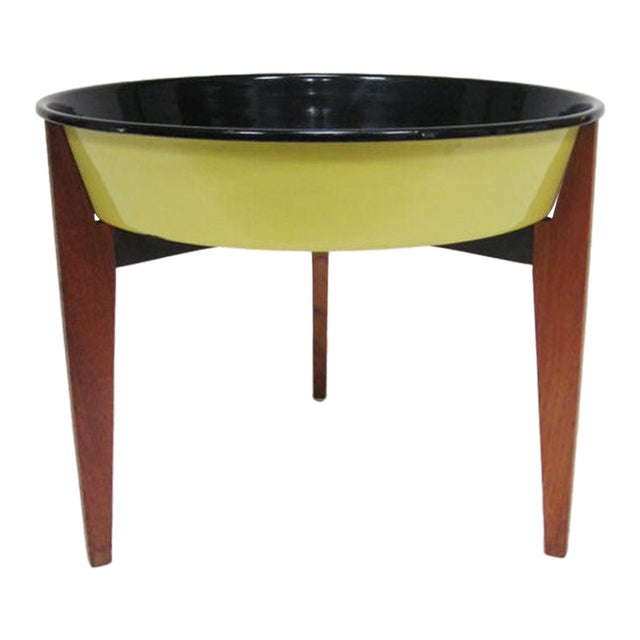 Mid 20th Century Danish Teak Catch-All / Planter With Enamel Bowl For Sale