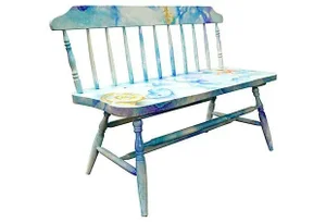 Wooden Bench with Marine Motif