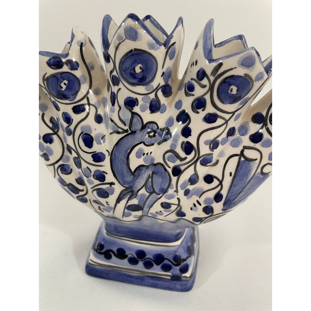Mid 20th Century Blue and White Majolica Tulip Vase, Tulipiere For Sale - Image 12 of 13