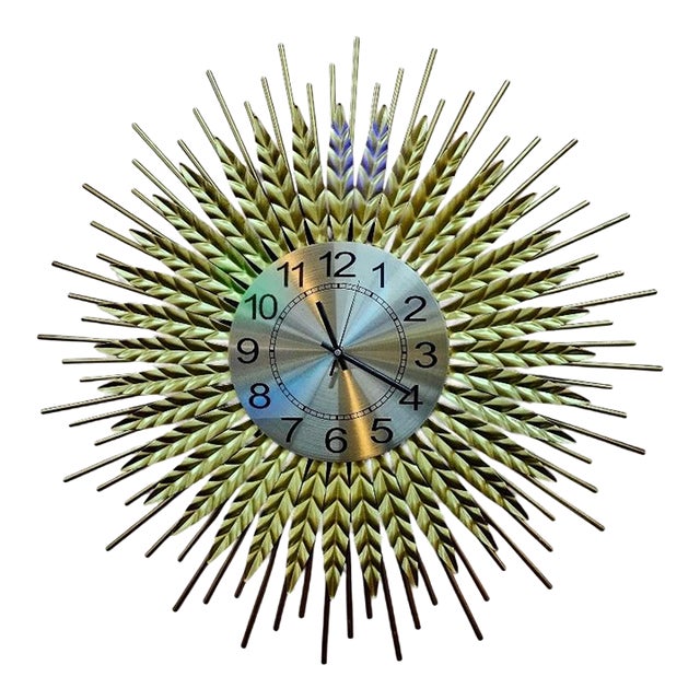 Mid Century Sunburst Clock For Sale