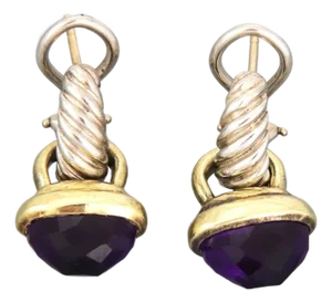 David Yurman Acron Cable Amethyst 14k Gold & Sterling Dangle Earrings
