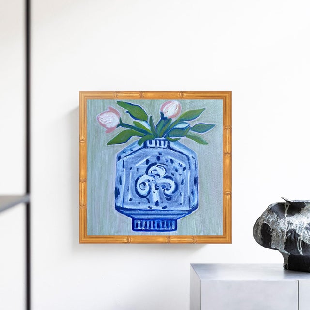 Artist: Tatiana Duperault Medium: Oil, Acrylic on canvas Framed Size: 13” W x 13” H Style: Botanical, minimalist, modern...