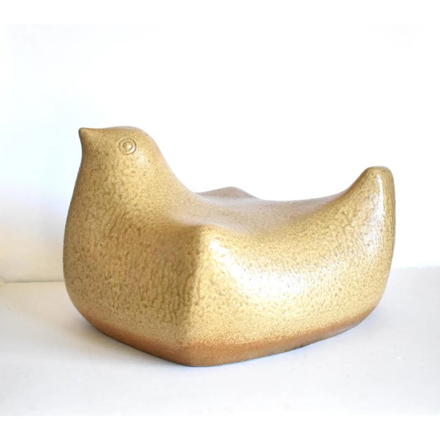 A vintage, mid-century art pottery stylized bird sculpture for indoor or outdoor in the garden, very large and heavy, with...