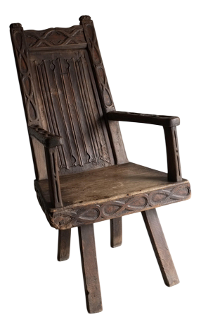 Antique Primitive Carved Oak Armchair, Belgium