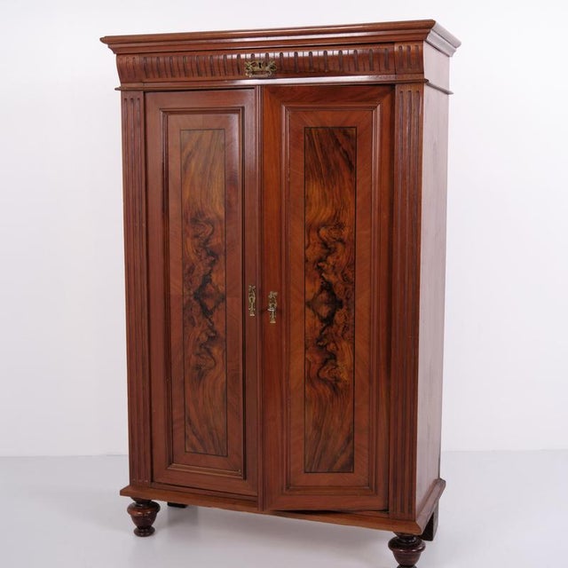 Brown Large Antique Hand-Polished Walnut Cabinet with Carved Details, 1880s For Sale - Image 8 of 13