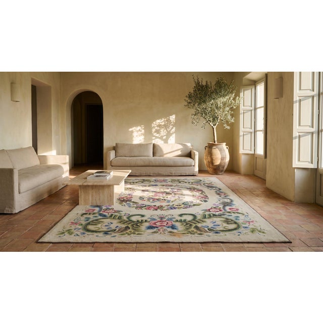 Early 20th Century (1935) Ivory Multicolor Antique American Hooked Rug 4'2" X 7'6" Americana Floral Carpet For Sale - Image 13 of 15