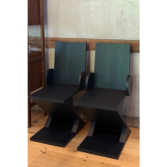 Hand made post modern "Z" chair reproductions in black. Fun and funky.