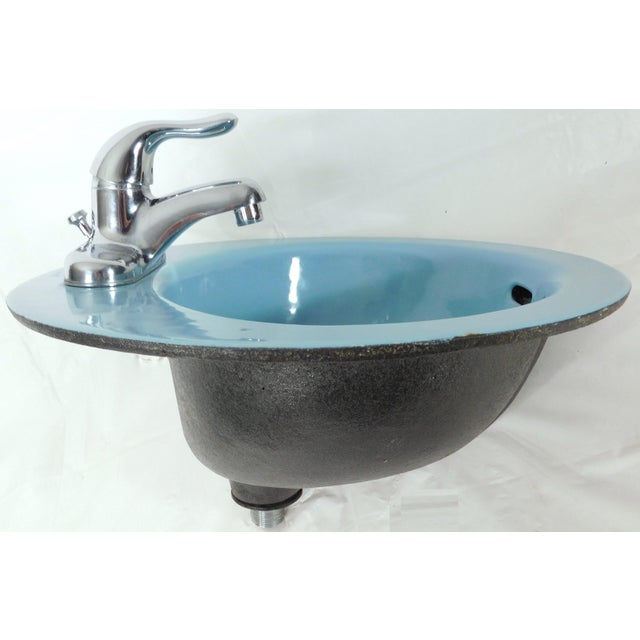 1964 Vintage Rheem Regency Blue Drop-in Porcelain & Cast Iron Sink With Hudee Ring For Sale In Portland, ME - Image 6 of 17
