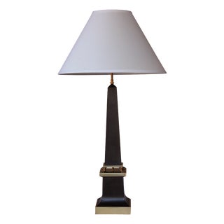 A Sleek French 1940's Black Painted Tole Obelisk-Form Lamp For Sale