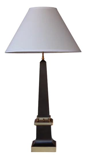 A Sleek French 1940's Black Painted Tole Obelisk-Form Lamp