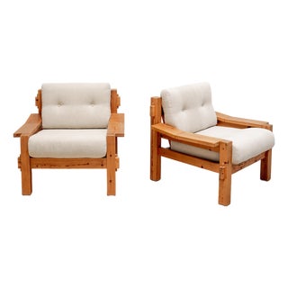 1970s Baltic Pine Brutalist Scandinavian Armchairs For Sale