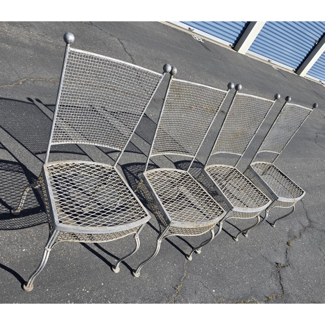 Vintage Rare 1960's Russell Woodard Attributed Mesh Wrought Iron Patio Glass Table and 4 Chairs For Sale - Image 11 of 18