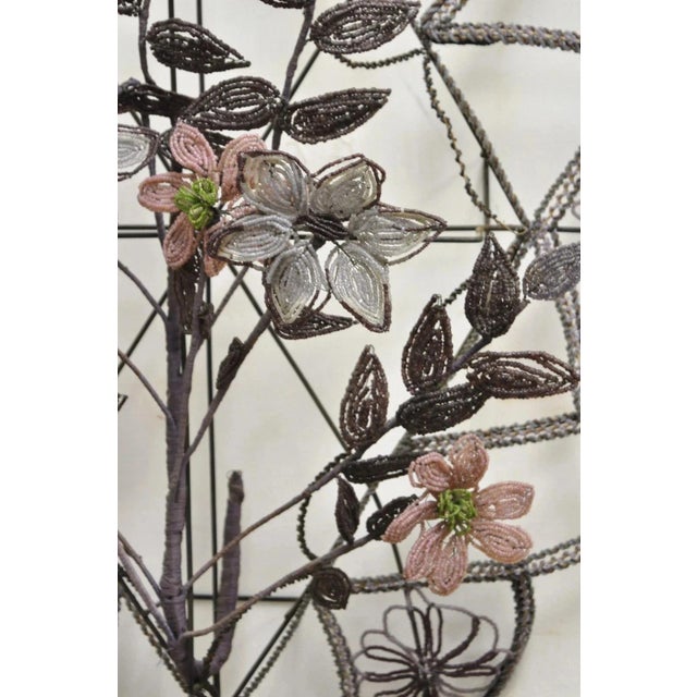 Antique French Victorian Purple Glass Beaded Memorial Wreath Wall Art Sculpture For Sale - Image 4 of 10