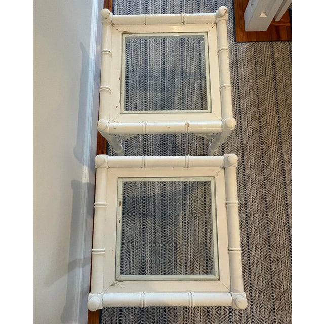Vintage Faux Bamboo Glass-Top Side Tables — Pair For Sale - Image 4 of 10