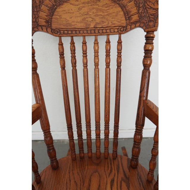 Brown Vintage Carved Oak Rocking Chair For Sale - Image 8 of 14