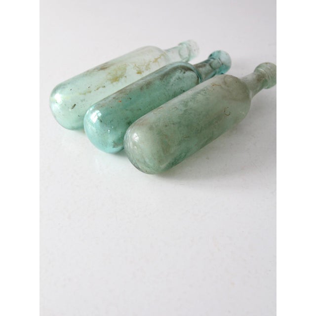Blue Antique Round Bottom Bottles - Set of 3 For Sale - Image 8 of 9