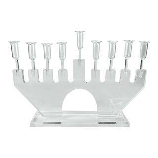1980s Large Scale Lucite & Glass Hannukah Menorah For Sale