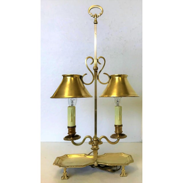 Antique Italian Brass Student Oil Lamp Converted to Electric With Adjustable Height Shades For Sale - Image 13 of 13