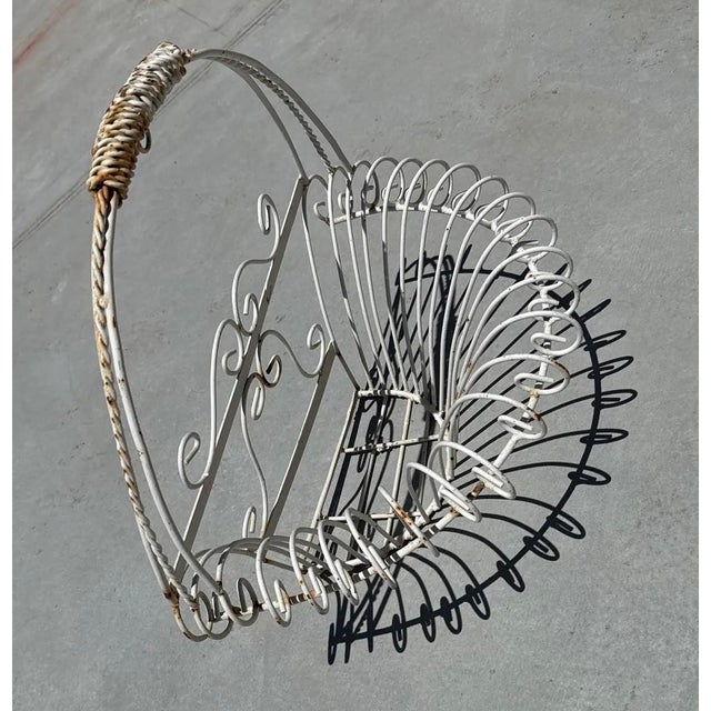 Metal Late 19th Century French Farm House Rustic 19th Century Heavy Iron Wire Wall Hanging Basket For Sale - Image 7 of 8