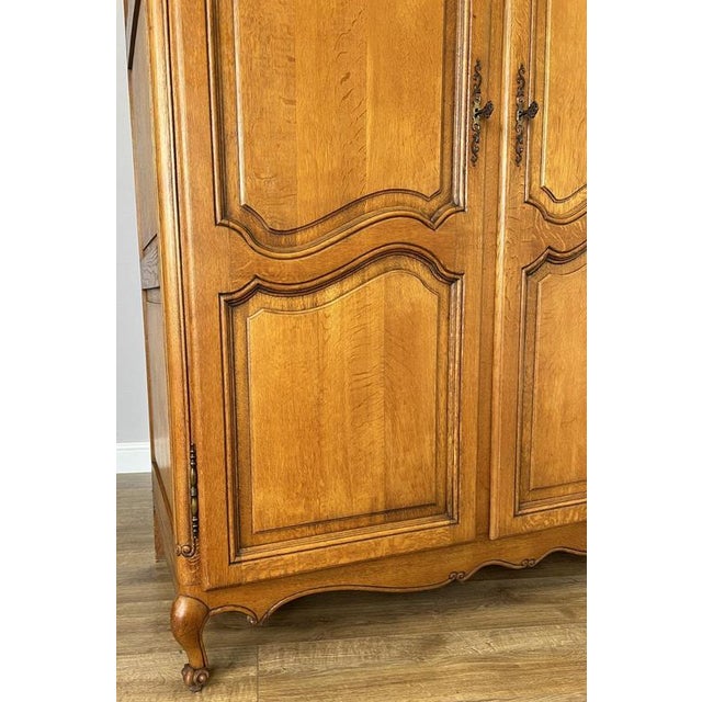 Brown Vintage French Louis XVI Style Carved Oak 3-Door Armoire For Sale - Image 8 of 13