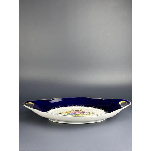 Ceramic Vintage Cobalt Blue Tray from Limoges, France, 1950s For Sale - Image 7 of 10
