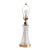 Waterford Crystal Lismore Hourglass Table Lamp — Brass Base & White Bell Shade, 1980s Hollywood Regency For Sale