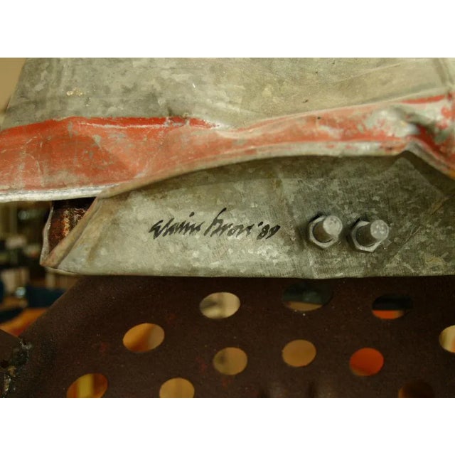 1989 Vintage Rustic Sculpture on Wooden Base For Sale - Image 4 of 10