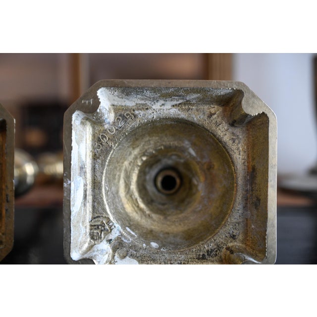 Late 19th Century Pair of Victorian English Brass Neoclassical Baluster Candlesticks 12.5" For Sale - Image 4 of 14