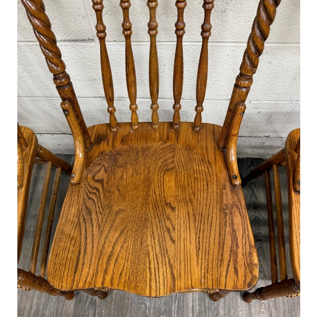 Early 20th Century Antique Oak Pressed Back Barley Twist Dining Chairs - Full Set of 4 For Sale - Image 5 of 10