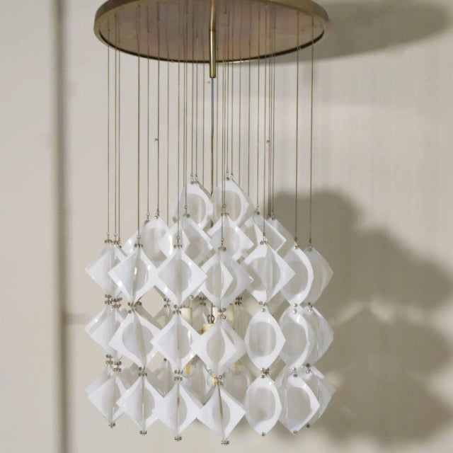 Metal Italian Aluminum and Opaline Glass Ceiling Lamp from Mazzega, 1969 For Sale - Image 7 of 12