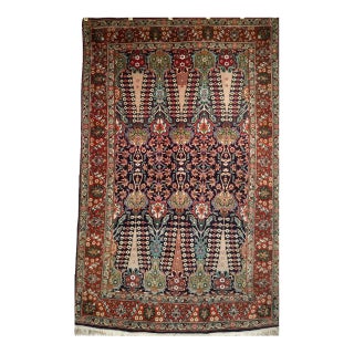 Antique Persian Tabriz Area Rug, Hand-Knotted Wool, All-over Geometric Pattern, Navy & Green, 3x6 For Sale