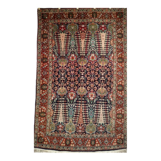 Antique Tabriz Area Rug, Hand-Knotted Wool, All-over Geometric Pattern, Navy & Green, 3x6 For Sale